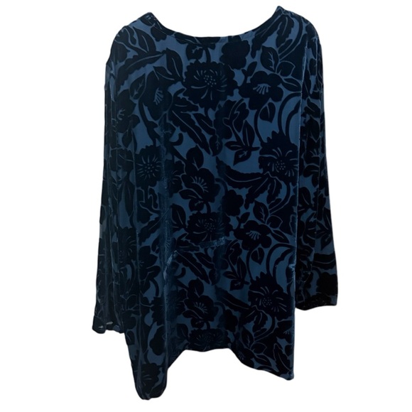 Silk Lore by Beth Terrell Velvet Burnout Blue Black 2X - Picture 2 of 4